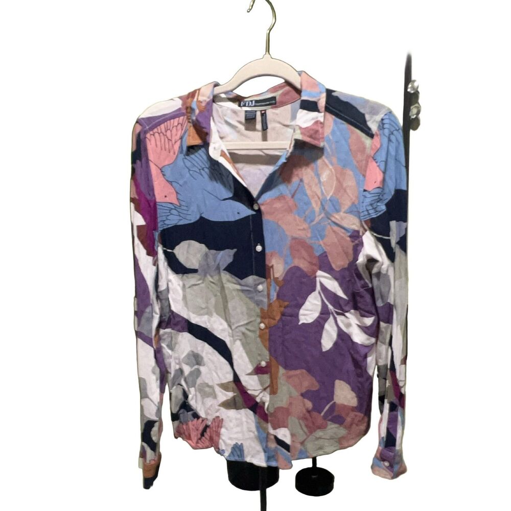 FDJ French Dressing Jeans Long Sleeve Button-Up Shirt M Bird Floral Print